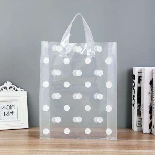 25x30x7cm 10pcs White Pink Dot Plastic Gift Bag With Handle Wedding Candy Cookie Gift Box Packaging Transparent Pouches Bag