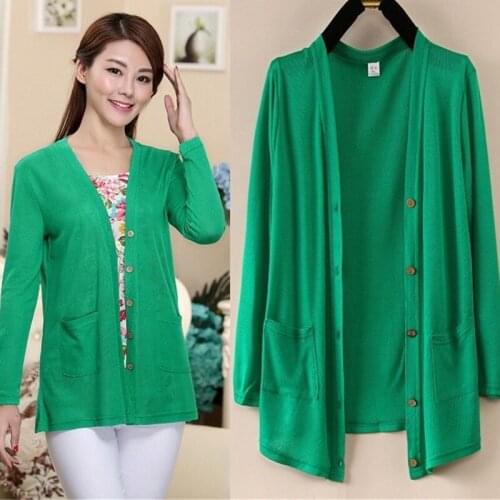 Womens Coat 2021 New Spring Knitting Jacket V-Neck Solid Color Single-Breasted Thin Coat Summer Sun Protection Clothing Shawl