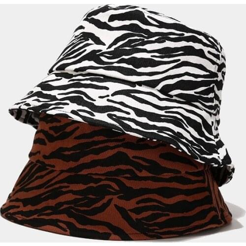 New Trendy Fisherman Hat Zebra Stripes Bucket Hat Womens Sun Protection Hat Unisex Panama Bob Cap Summer Outdoor Hiking Hat