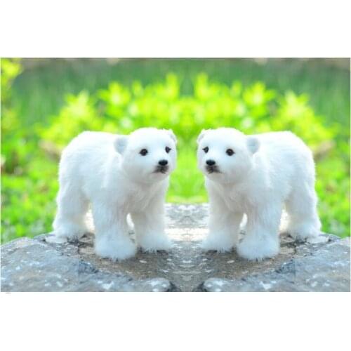 A pair of simulation polar bear toys handicraft resin&fur white polar bear dolls gift about 20x8x14cm 0972