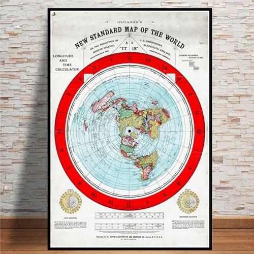 Poster HD Print 1892 Flat Earth Movie World Map Painting Wall Art Picture for Living Room Modern Home Collection Decoration