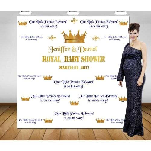 Custom Royal White Gold Little Prince Baby Shower photo backdrop polyester or Vinyl cloth Computer print birthday backdrop