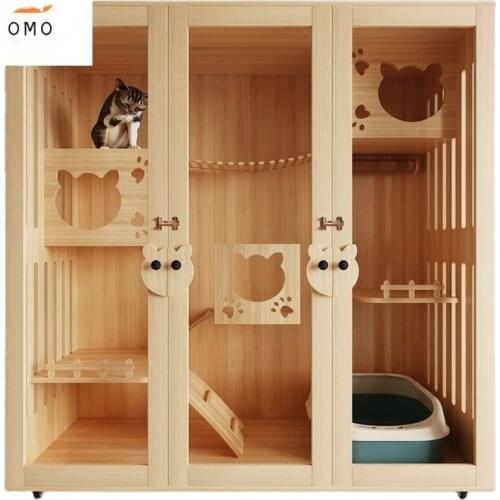 Cat Villa Luxury Cat Cabinet Solid Wood Cat Cage Cat Dormitory Home Cat House Cat House Pet Furniture High Quality and Durable