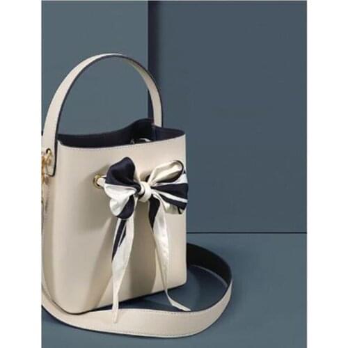 2019 Luxury Handbags Women Bags Designer Bow Silk Scarf Bucket Bag High Quality Genuine Leather Leather Crossbody Bags For Women