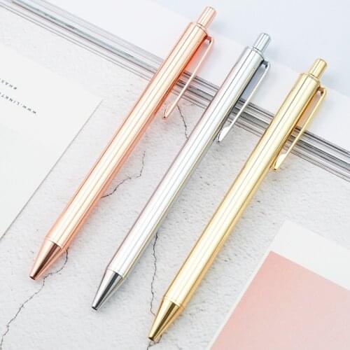 Solid Color Metal Ballpoint Pen 1.0mm Black Ink Luxury Rose Gold Silver Ball Pens for Writing Business Office School Stationery
