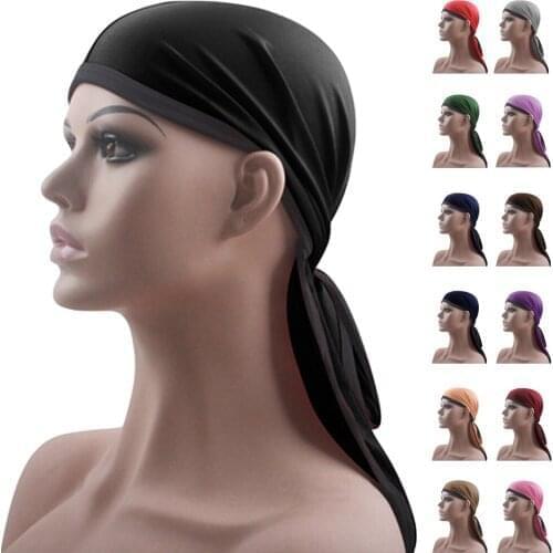 Women Men Unisex Silky Durag Long Tail Scarf Turban Hat Durags Hip Hop Headscarf Ramadan Bandana Head Wrap Cover Cap Headwear