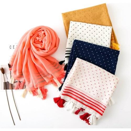 Women Cotton Scarf Bohemia Dot Print Hijab Shawls And Wraps Long Tassel Female Foulard 2020 New Designer Bandana Pashmina