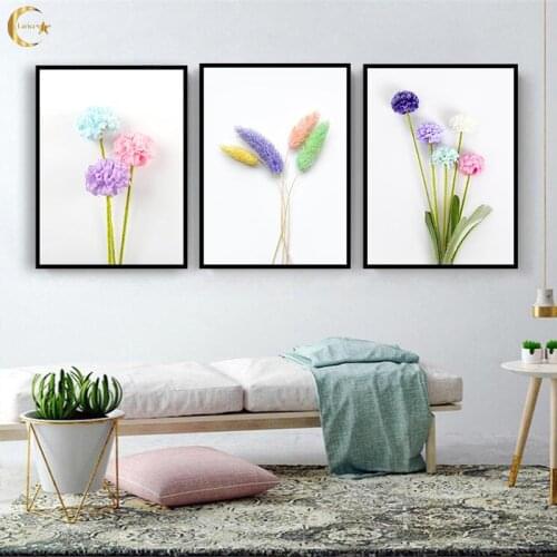 Nordic Blue Purple Pink Flower Canvas Painting Wall Art Posters and Prints Minimalist Living Room Bedroom Nursery Art Room Decor