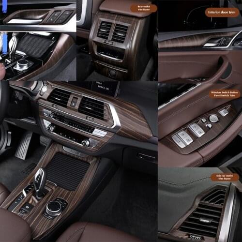 Car Styling Peach Wood Interior For BMW X3 X4 G01 G02 Central Control Gear Shift Panel Gears Handrest Water Cup Cover Stickers
