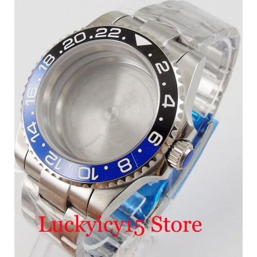 SUB Steel 316L Watch Case for NH35 NH36 BLACK BLUE Insert Flat Sapphire Glass Oyster Band Screw Crown Mental Back