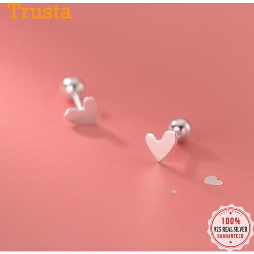 TrustDavis Real 925 Sterling Silver Fashion Romantic Heart Screw Stud Earrings For Women Wedding Valentines Day Jewelry DB354