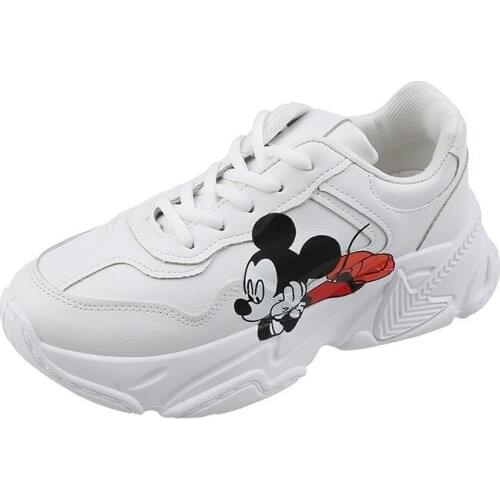 Disney Mickey mouse shoes girl ins casual shoes spring and autumn new white thick-soled all-match sneakers