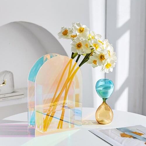 Modern Minimalist Style Vase Living Room Acrylic Flower Ornaments Nordic Home Soft Decorations Laser Terrarium Decor Home Decor