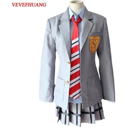 VEVEFHAUNG Anime Your Lie in April Girl Shool Uniform Cosplay Costume Miyazono Kaori Full Set ( Jacket + Shirt + Skirt + Tie )