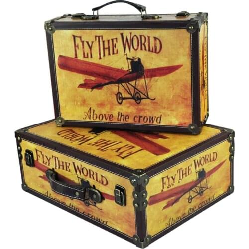 Vintage Luggage Decoration Vintage Suitcase Window Display Bar Decoration Retro Wooden Suit Box Clothes Storage Box Luggage Case