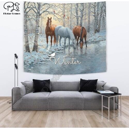 WINTER HORSE Funny cartoon Blanket Tapestry 3D Printed Tapestrying Rectangular Home Decor Wall Hanging style-3