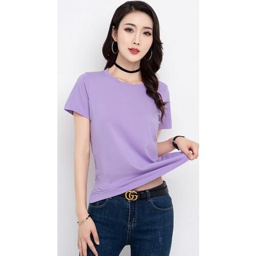 Summer New Korean Cotton WomenS Short Sleeve T-Shirt Loose Round Neck Printing Lady Base Coat 2021 Large Thin Top