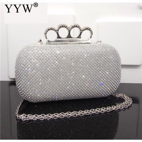 Woman Evening Bag Women Silver Diamond Rhinestone Clutch Crystal Day Clutch Wallet Wedding Purse Evening Party Banquet