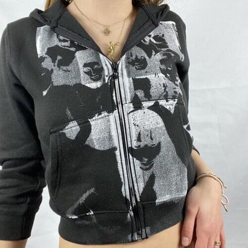 Women Running Zipper Casual Sweater Jacket Y2k Beautiful Print Hooded Sweater Autumn Harajuku Retro Hip-hop Streetwear New Coat