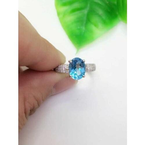 Natural blue topaz stone Ring Natural gemstone Ring 925 sterling silver trendy luxurious Circular round womens party Jewelry