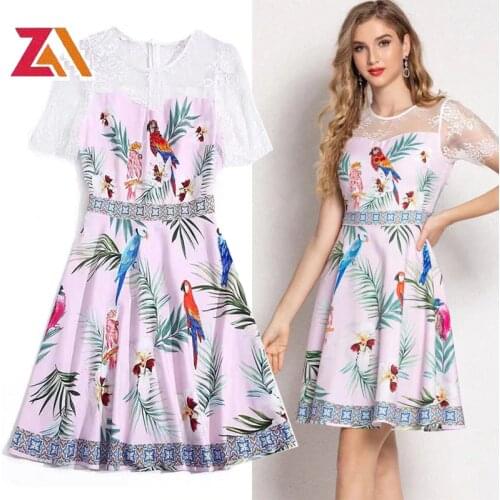 ZALady summer woman dress with floral pattern lace short sleeve vintage elegant mini dresses for women vacation beach chic robes