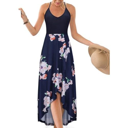 2022 Summer Hot Style European and American High-quality V-neck Sleeveless Halter Back Sexy Color Matching Printed Dress