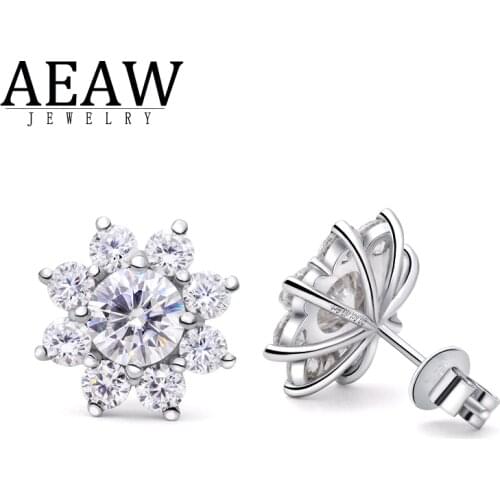 1.0ctw 5.0mm Round Excellent Cut DF Color VVS1 Moissanite Earring Flower Earring Real 18K White gold Stud Push Back