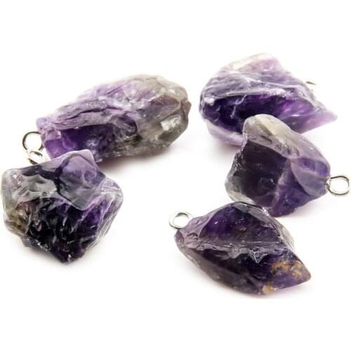 1PC Natural Stone Pendant Irregular Purple Quartzs Pendant Necklace for DIY Jewelry Best Birthday Gift Size 17x20x10-20x12x5mm
