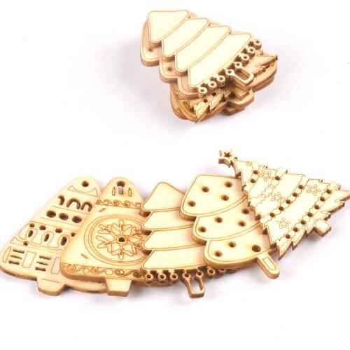 10pcs Wooden Crafts creativity christmas trees Pattern Scrapbooking Crafts wood decoration for Home Decoration m2126