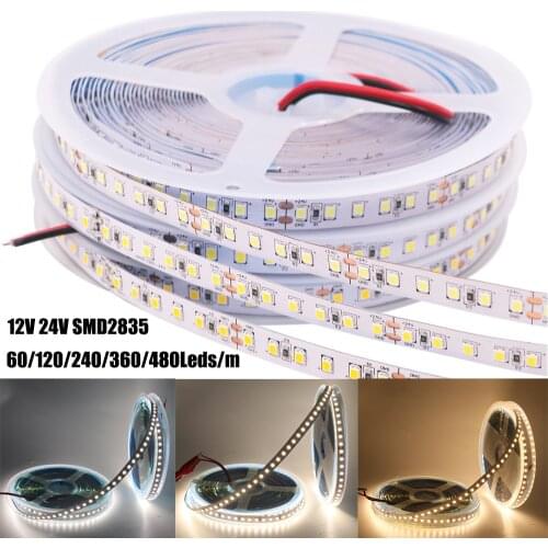 12V 24V LED Strip Light SMD2835 Flexible LED Tape Waterproof 60 120 240 360 480 LED Stripe Lamp Super Bright LED Ribbon 5/10/20M