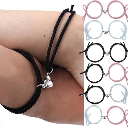 2pcs Magnetic Love Heart Pendant Couple Bracelets for Lover Friend Braid Rope Simple Wristchain Magnetic Bracelet Jewelry Gift