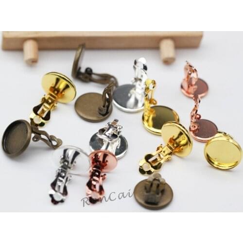 20pcs Fashion Ear Clips Back Base Blanks Setting No Piercing-Clip Hollow 10/12/16mm For Jewelry Making Findings