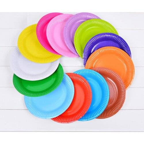 7inch 10PCS Round Paper Party Disposable Dinner Plates Dishes Cake Holder Tableware Events Catering Kids Birthday Party Supplies