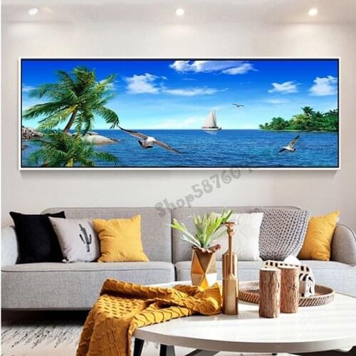 Full Square，Round Drill 5D DIY Diamond Painting Sea View Seagull, Sailboat, Island 3D Embroidery Cross Stitch Home Decor TT5225