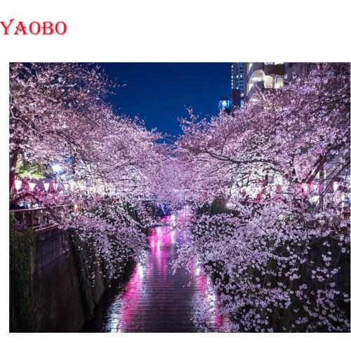 Full Square/Round Drill 5D DIY Diamond Painting Sakura tree scenery 3D Rhinestones Embroidery beaded Cross Stitch mosaic sticker