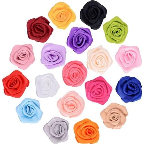 25pcs 25mm Satin Ribbon Rose Flower Heads for Wedding Decor DIY Gift Box Craft Scrapbooking Accessories