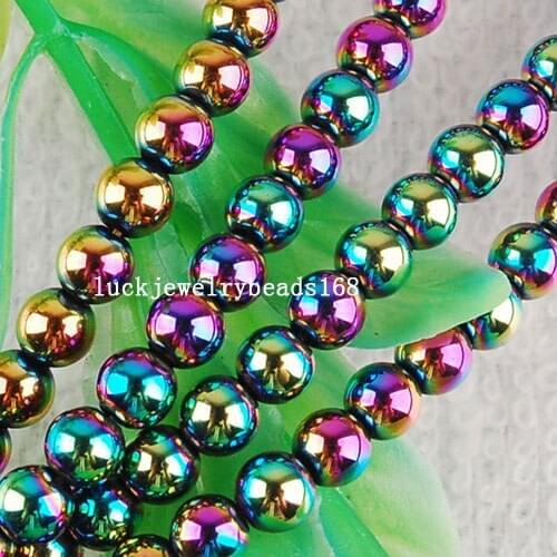 Free shipping Women Fashion Jewelry 4mm Motley Magnetic Hematite Healing Ball Loose Beads 15.5" FG3815
