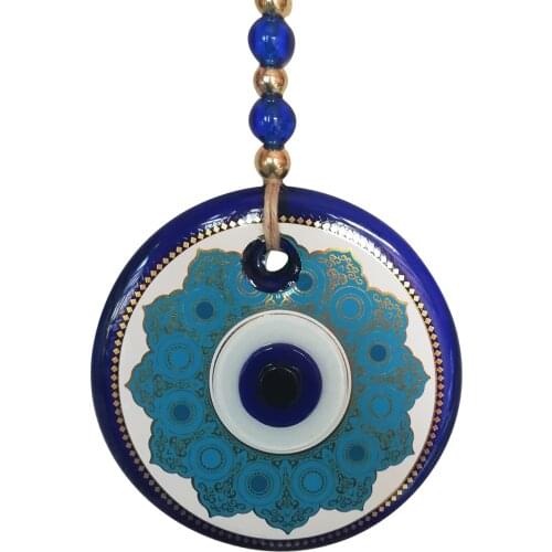 Big Size-14 cm Diameter- Colored Patterned Glass Blue Evil Eye Wall Hanging Ornament – Turkish Nazar Bead - Ho