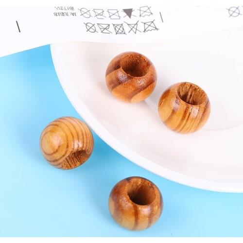 Big Hole DIY Natural Wood Beads Loose Round Pine Balls Wooden Stripe Charms Spacer Beads Necklace Jewelry Making