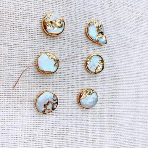 Natural Freshwater Pearl Beads Connectors Metal Round Beads DIY For Jewelry Making wholesale Pearl beads 10pcs