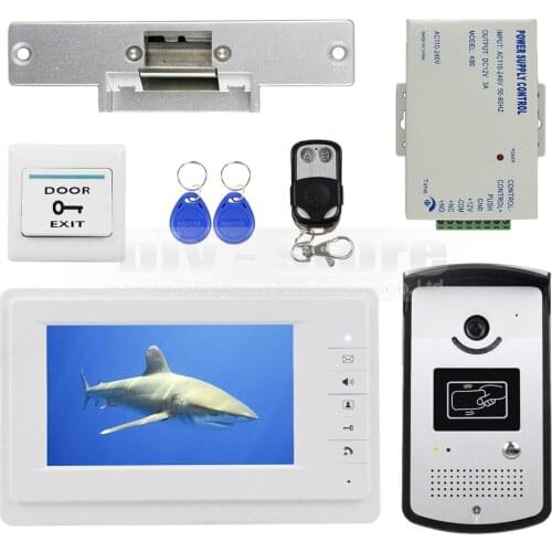 DIYSECUR 7 inch Video Intercom Door Phone System With Strike Lock Keyfobs Remote Exit Button Unlock 1V1