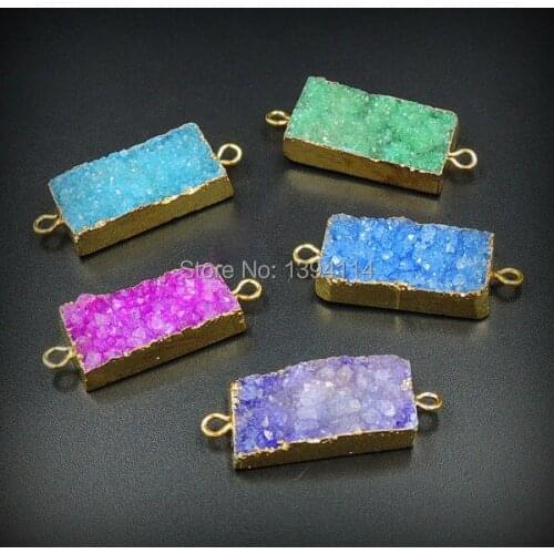 Mixed Colors Crystal Druzy Rectangle Connectors Of 24K Gold Cladding Approx 30*15 mm