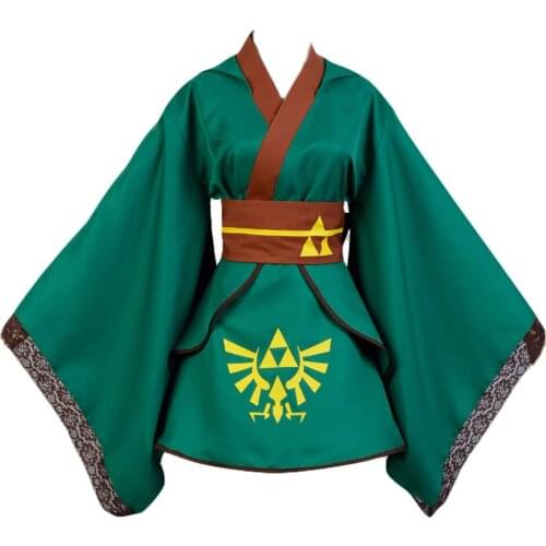 Hero Link Cosplay Costume Yukata Kimono Robe Green Version Costume Full Sets
