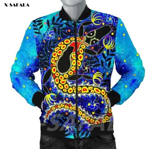 Australia Indigenous Crocodile 3D Printed Bomber Thick Jacket Man Female Outwear Baseball Flight Pilot Jacket Zipper Coat