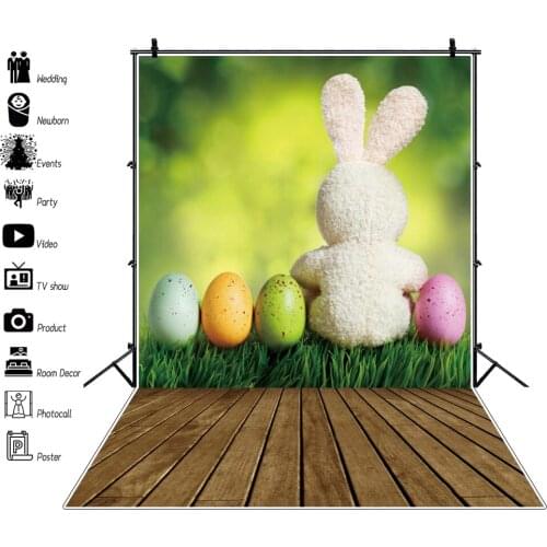 Laeacco Easter Eggs Rabbit Bunny Grass Wooden Floor Baby Portrait Photography Backdrops Photo Backgrounds For Photo Studio Props