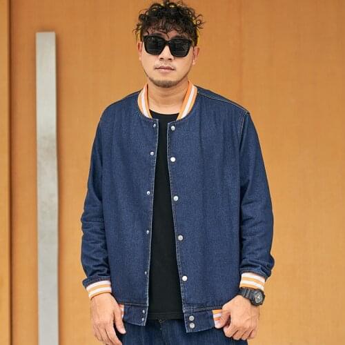 2021 autumn and winter new Casual stand collar mens denim jacket Fashion classic loose large denim jacket mens