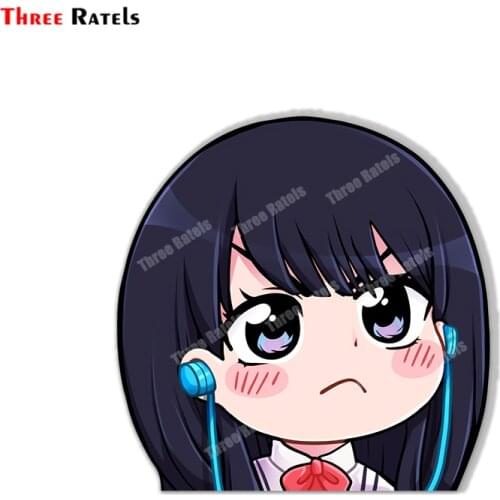 Three Ratels B304 Anime Chibi Pouting Rikka Sticker For Fuel Tank Cap Bumper Car Accessory Decoration Decals Vinyl Material