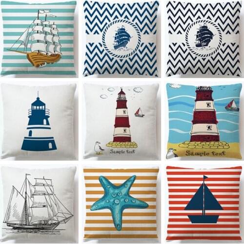 Voyager Boats Lighthouse Cotton Linen Cushion Covers Pillow Cover Decorative Sofa Seat Throw Linen Cotton Pillow Case