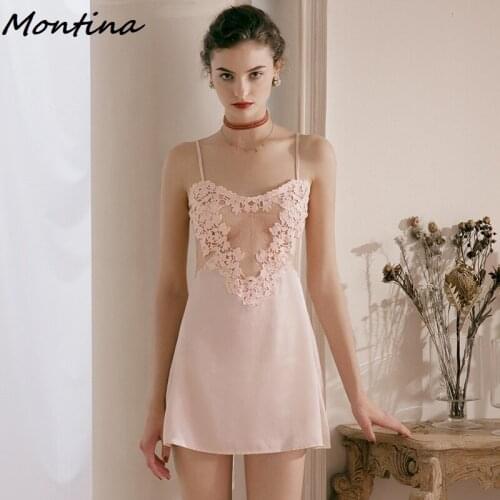 Night Dress Womens Nightgown Sleepwear Plus Size Women Sexy Pink Thin Lace Transparent Sleeveless Spaghetti Strap Lingerie Dress