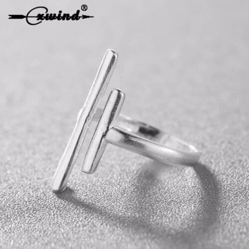 Cxwind New Unique Double T Bar Rings for Women Adjustable Punk Geometric Bar Open Rings Wedding Ring Party Gifts bague femme